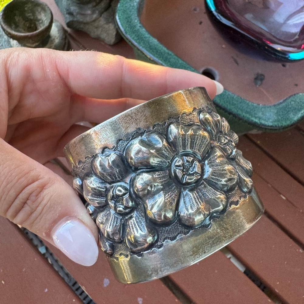 Vintage Tobias Silver Cuff, Vintage Taxco Repoussé Bracelet, Mexican Silver 65g